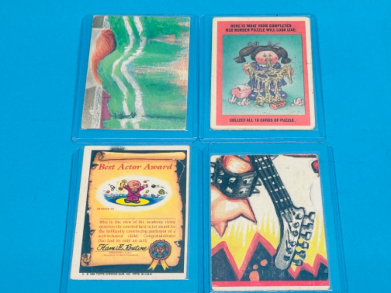 Photo 1 of 811684… 4 vintage 1985/86 garbage pail kids sticker cards in hard plastic sleeves 
