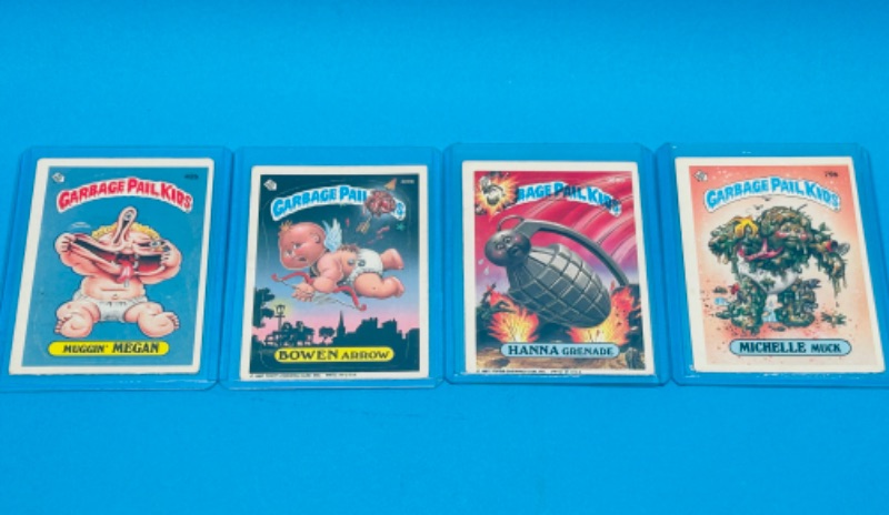 Photo 1 of 811685…4 vintage 1985-87 garbage pail kids sticker cards in hard plastic sleeves 