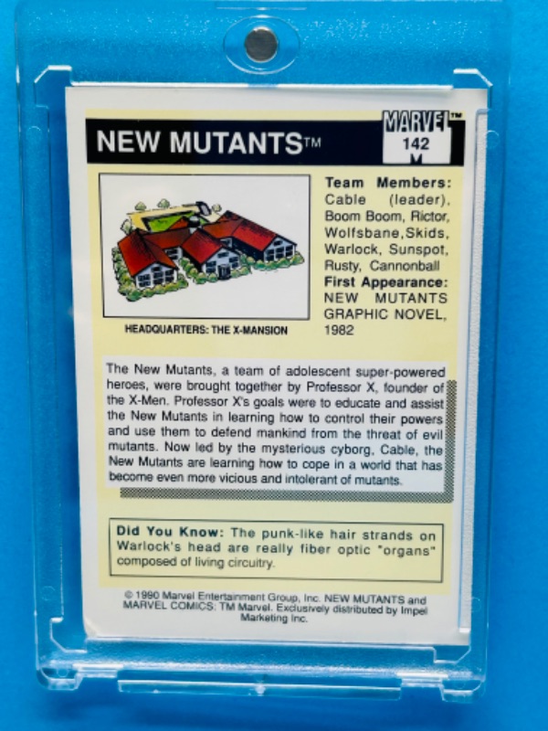 Photo 2 of 811687…marvel 1990 New Mutants card 142 in hard plastic case 