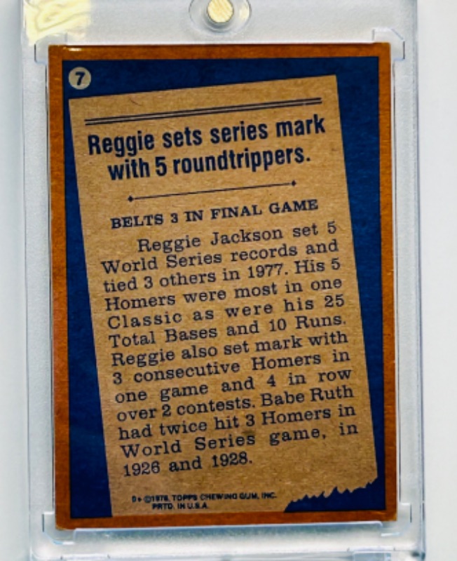 Photo 2 of 811688…Reggie Jackson 1977 record breaker card 7 in hard plastic case 