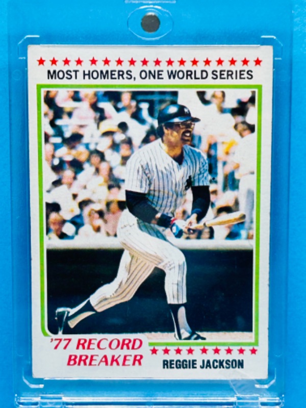 Photo 1 of 811688…Reggie Jackson 1977 record breaker card 7 in hard plastic case 