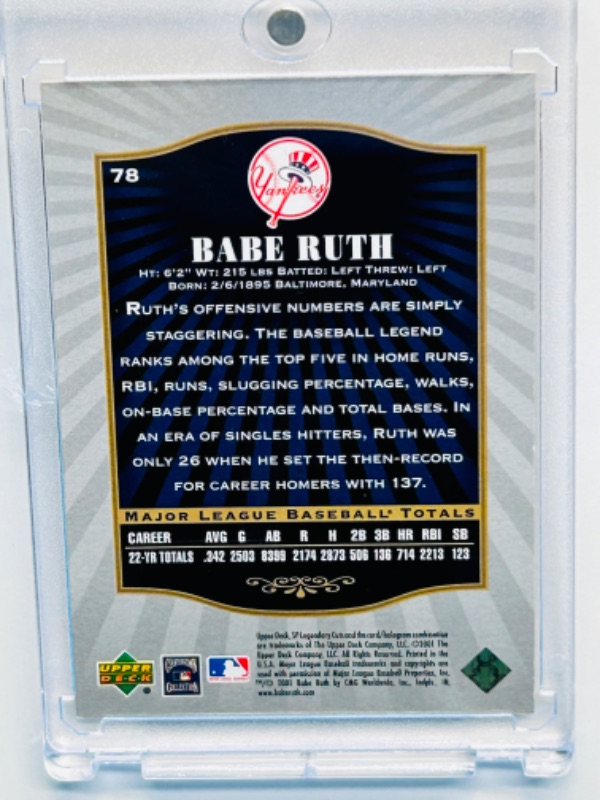 Photo 3 of 811692…Babe Ruth legendary cuts foil card 78 in hard plastic case 