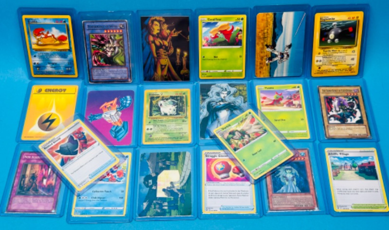 Photo 1 of 811736… damaged- character and game cards with bends, stains, and wear in plastic sleeves 