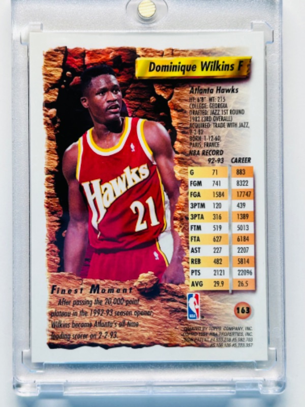 Photo 2 of 811744…topps finest Dominique Wilkins refractor card 163 in hard plastic case 