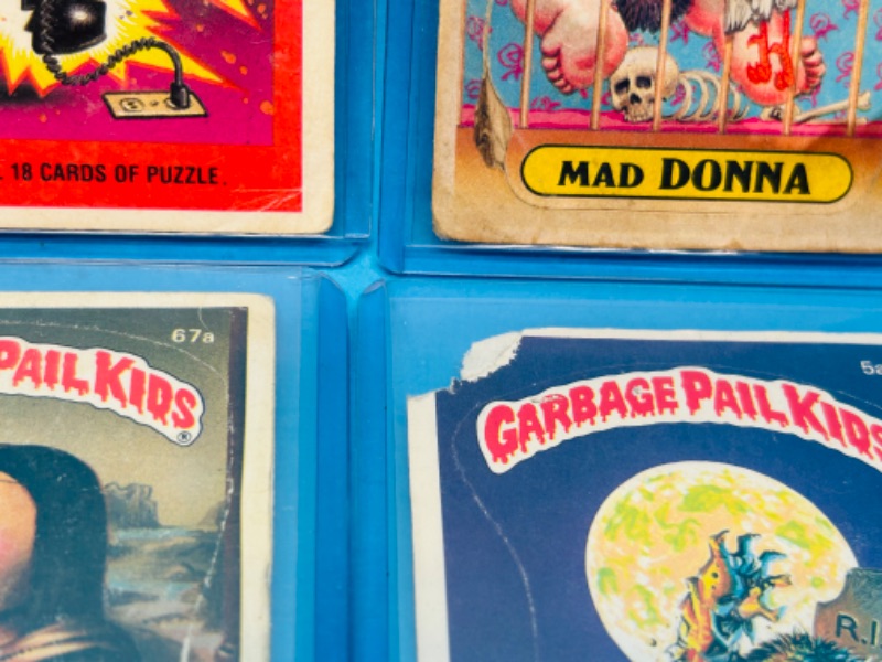 Photo 4 of 811745…11 damaged vintage garbage pail kids sticker cards in hard plastic sleeves- stains, bends, creases 