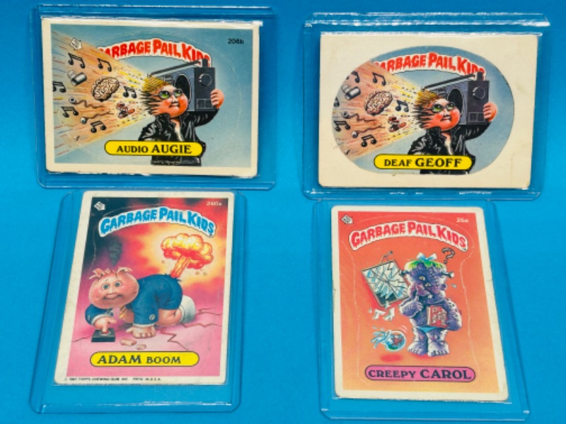 Photo 1 of 811748…4 vintage garbage pail kids sticker cards in hard plastic sleeves 