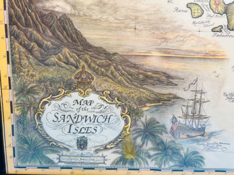 Photo 3 of 811782…26 x 18” map of the sandwich islands Hawaii picture 1989