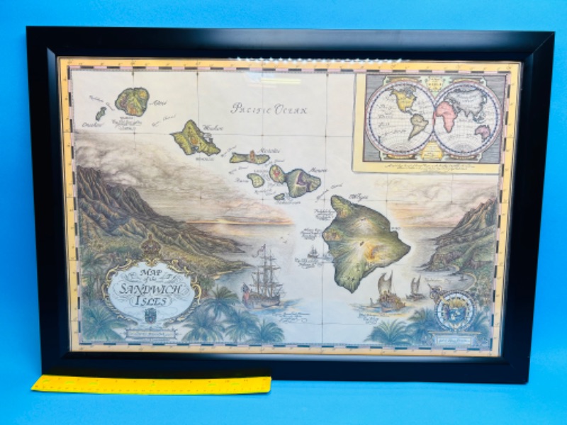 Photo 1 of 811782…26 x 18” map of the sandwich islands Hawaii picture 1989