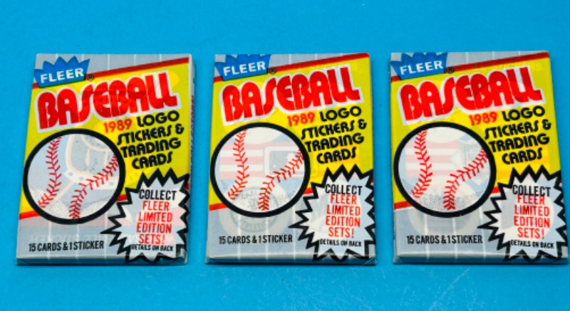 Photo 1 of 811785…3 sealed Fleer 1989 baseball wax packs possible Griffey Jr. Rookie, Ripken FF error card?