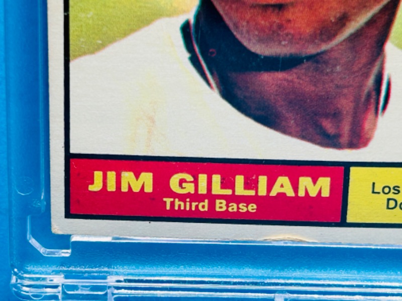 Photo 4 of 811793…vintage 1961 Jim Gilliam card 238 in hard plastic case-wear on corners -stain