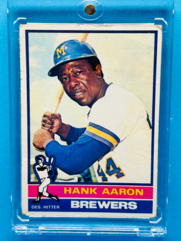 Photo 1 of 811795…vintage 1976 Hank Aaron card 550 in hard plastic case-wear on corners 