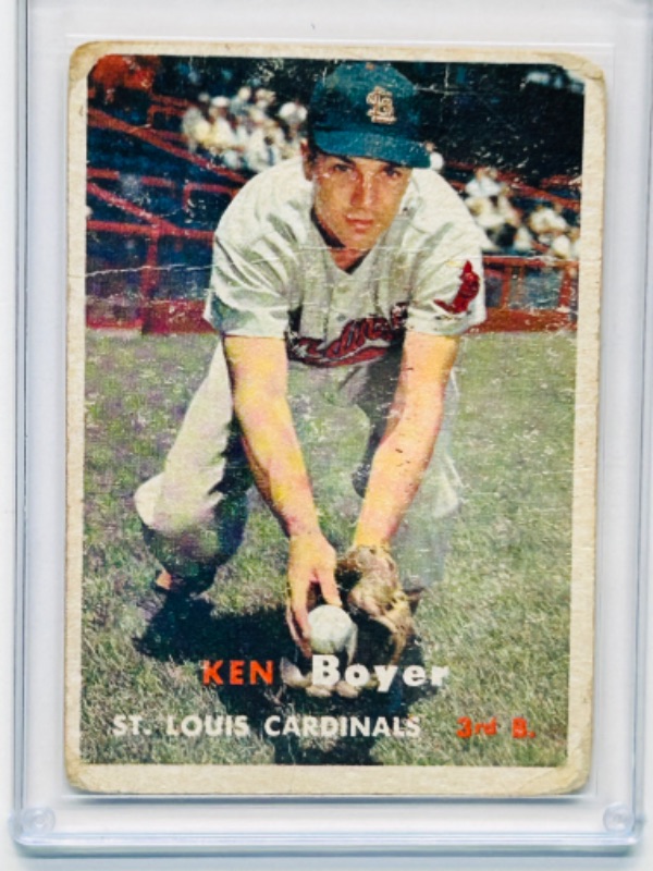 Photo 1 of 811910…vintage 1957 Ken Boyer card 122-wear from age-in hard plastic case