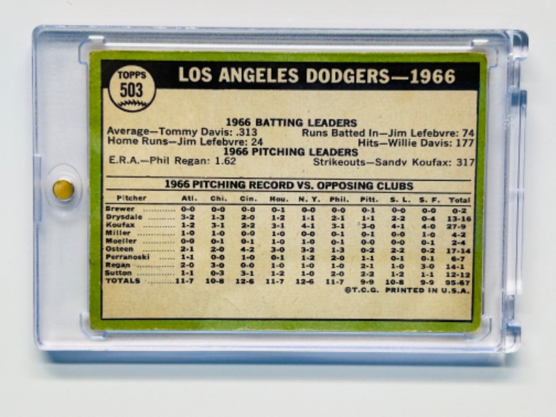 Photo 2 of 811916…Sandy Koufax- 1967 Los Angeles dodgers team card 503 in hard plastic case 