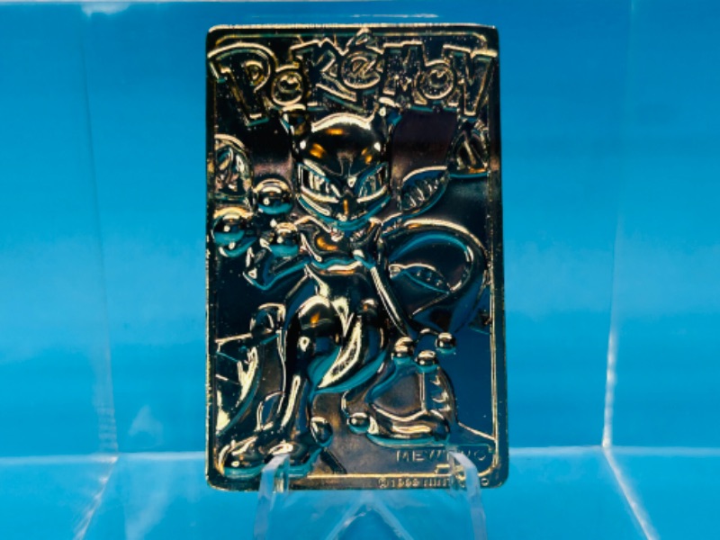 Photo 2 of 811923…1999 Pokémon Mewtwo gold plated bar card in 4x4” display box 