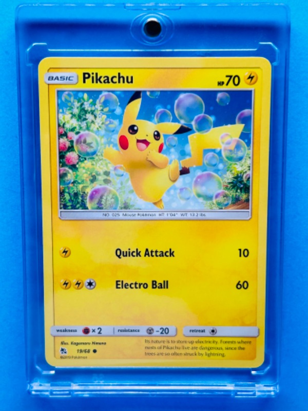 Photo 1 of 811931… Pokémon pikachu card  in hard plastic case 19/68