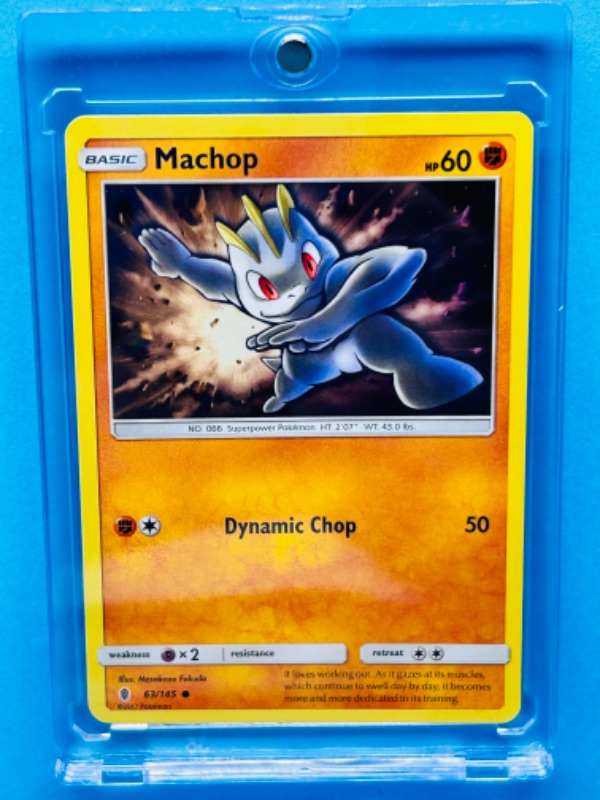 Photo 1 of 811932… Pokémon Machop card  in hard plastic case 63/145