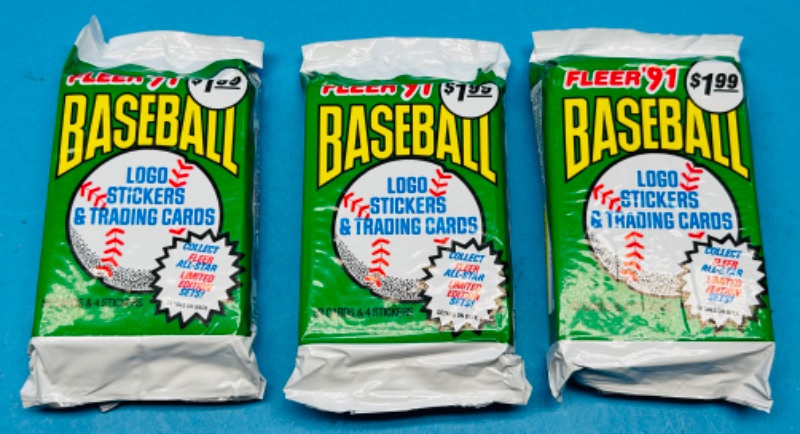 Photo 1 of 811976…final sale no returns/refunds -3 sealed fleer 1991 baseball card packs 53 in each