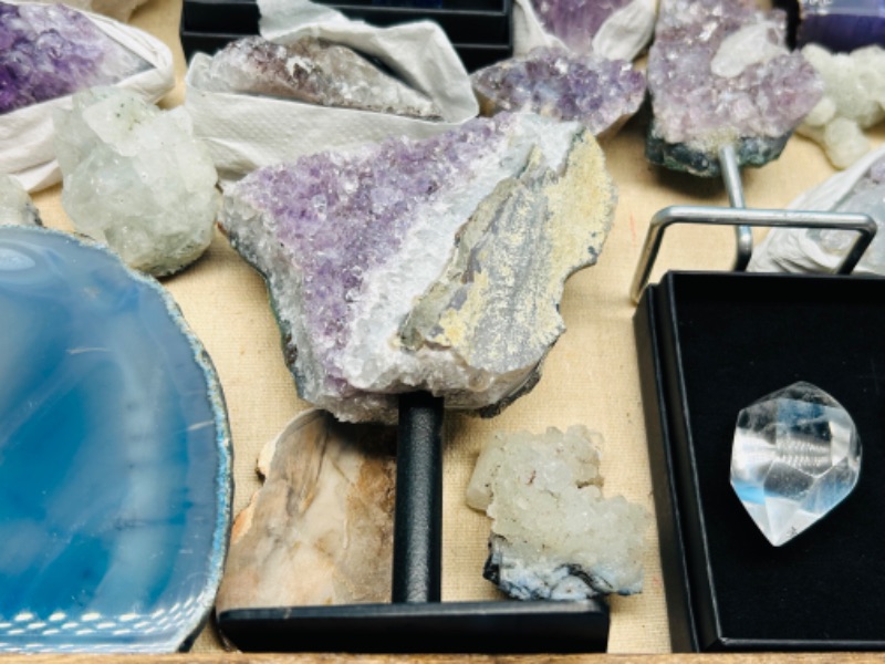 Photo 1 of 811994…huge rock and geode collection in wood box display- agate, amethyst, crystal, stilbite, fools gold(pyrite)