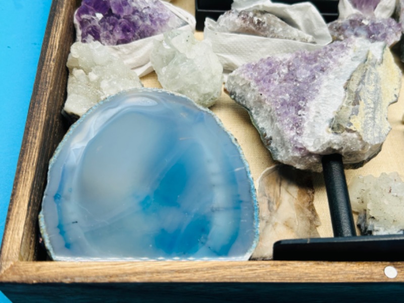 Photo 2 of 811994…huge rock and geode collection in wood box display- agate, amethyst, crystal, stilbite, fools gold(pyrite)