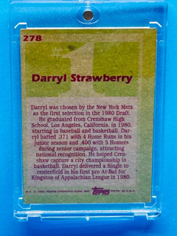 Photo 2 of 812007…rookie Darryl strawberry card 278 in hard plastic case 