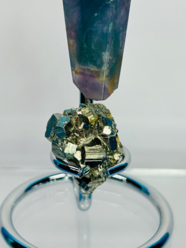 Photo 3 of 812013…fluorite septre rock and pyrite (fools gold) nugget on stand