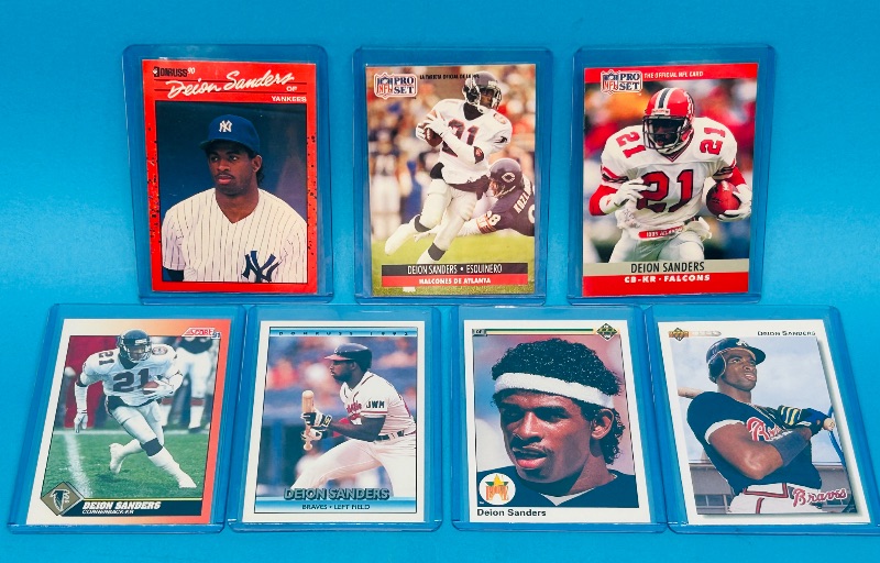 Photo 1 of 812028…7 Deion Sanders cards in hard plastic sleeves 