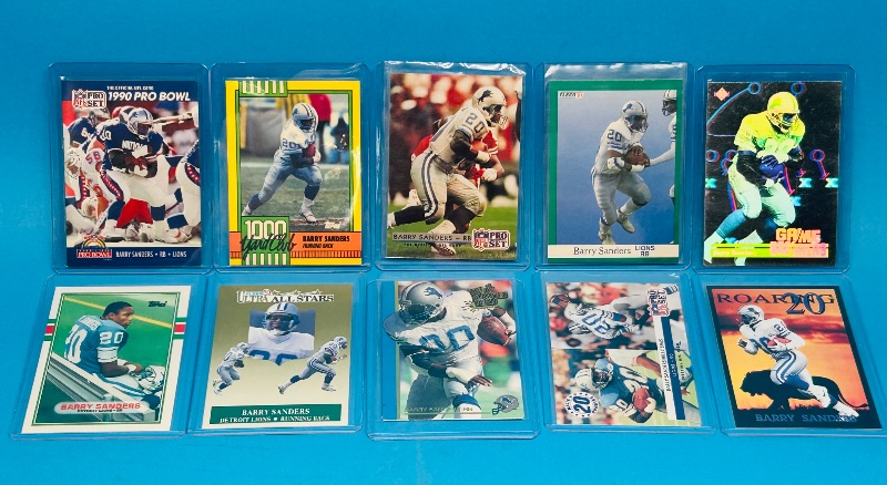 Photo 1 of 812029…10 Barry Sanders cards in hard plastic sleeves 