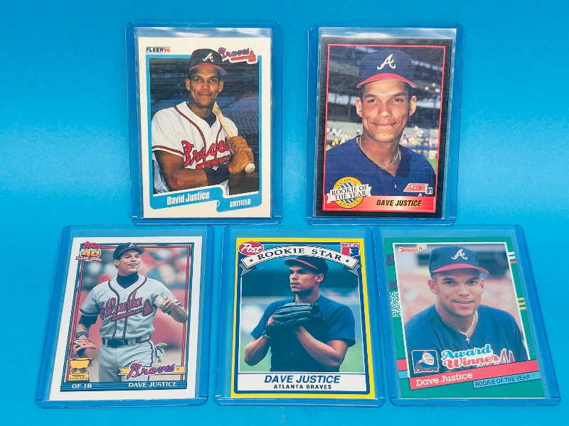 Photo 1 of 812030…5 Rookie Dave Justice cards in hard plastic sleeves 