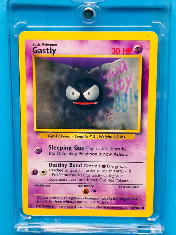 Photo 1 of 812047…Pokémon gastly  card in hard plastic case  50/102