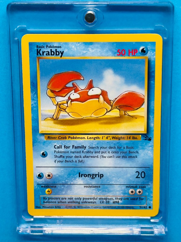 Photo 1 of 812055…Pokémon Krabby  card in hard plastic case  51/62