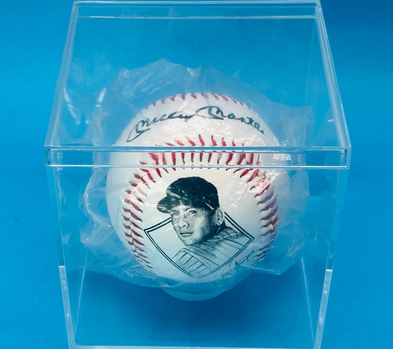 Photo 1 of 812106…sealed Printed Mickey mantle baseball in acrylic case