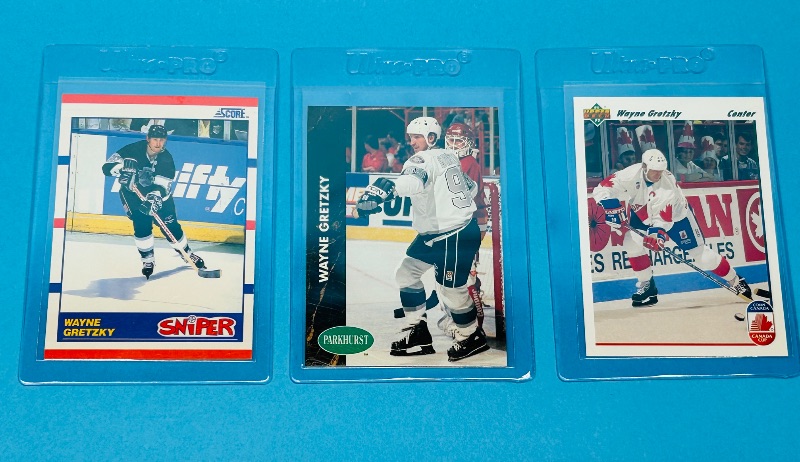 Photo 1 of 812108… 3 Wayne Gretzky cards in hard plastic sleeves 