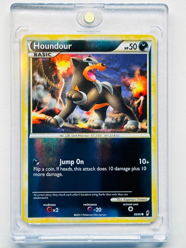 Photo 1 of 812293… Pokémon reverse holo card in hard plastic case Houndour