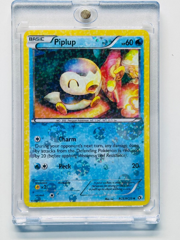 Photo 1 of 812296…Pokémon reverse holo card in hard plastic case Piplup