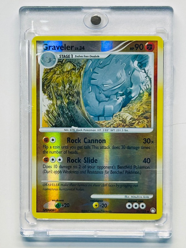 Photo 1 of 812307…  Pokémon reverse holo card in hard plastic case Graveler