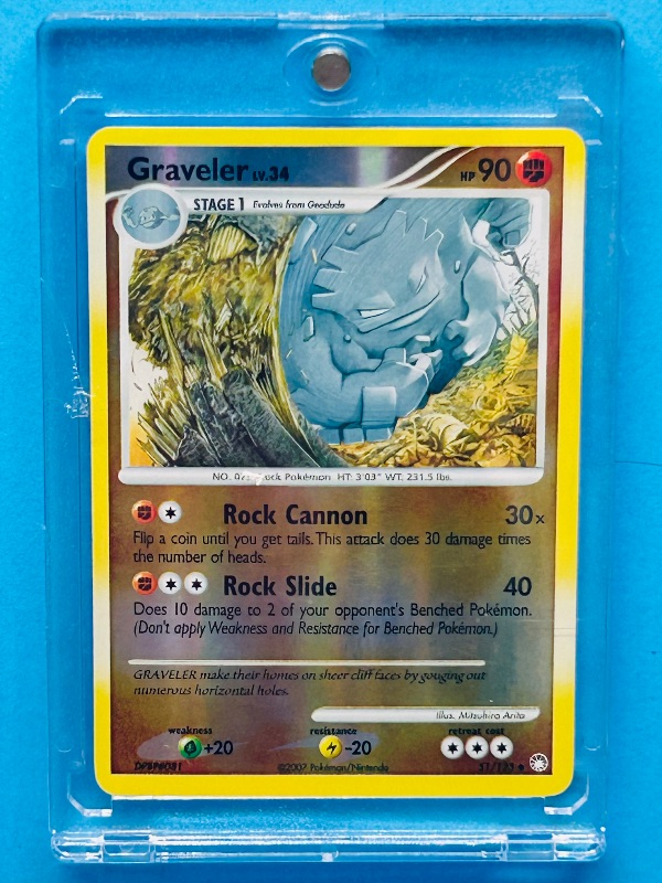 Photo 2 of 812307…  Pokémon reverse holo card in hard plastic case Graveler