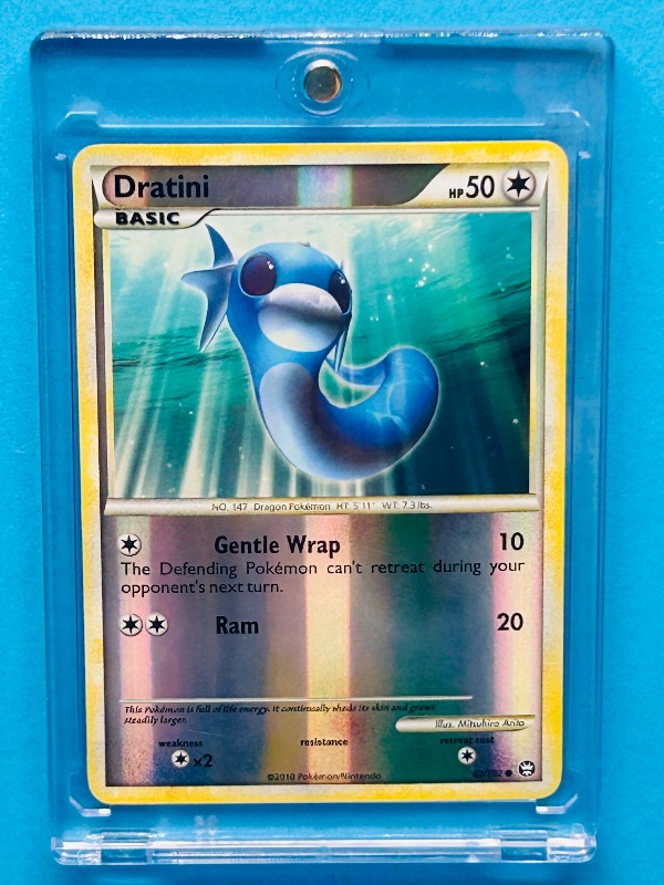 Photo 1 of 812308…  Pokémon reverse holo card in hard plastic case Dratini 