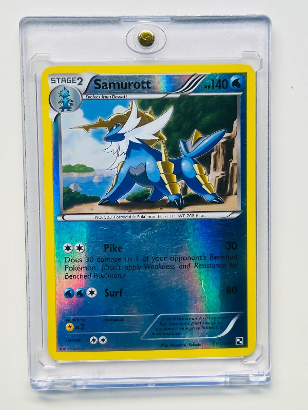 Photo 1 of 812312…  Pokémon reverse holo card in hard plastic case Samurott