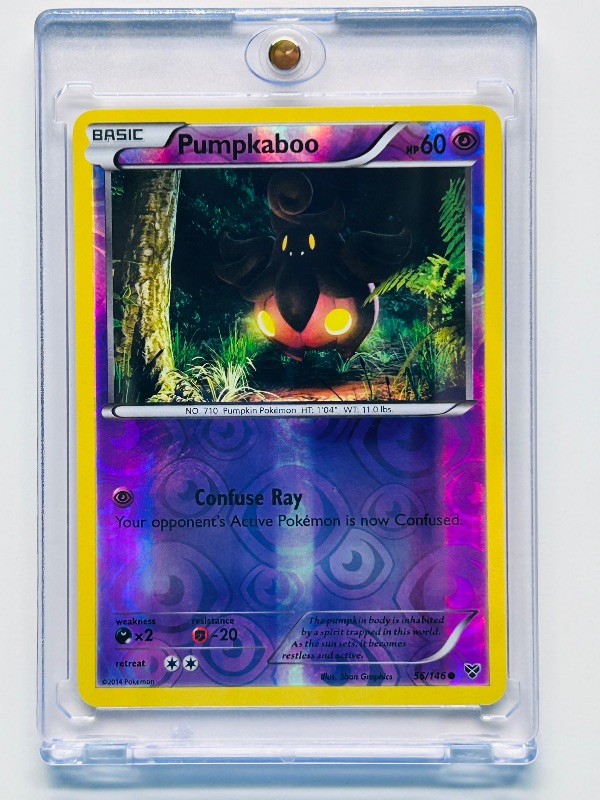 Photo 1 of 812314…  Pokémon reverse holo card in hard plastic case Pumpkaboo