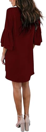 Photo 1 of BELONGSCI Women's 2023 Summer Dress Sweet & Cute V-Neck Bell Sleeve Shift Dress Mini Dress, Perfect for Wedding or Graduation size xxl 