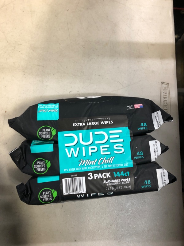 Photo 2 of Dude Wipes Flushable Wipes, Mint Chill, Extra Large, 3 Pack - 3 pack 144 wipes