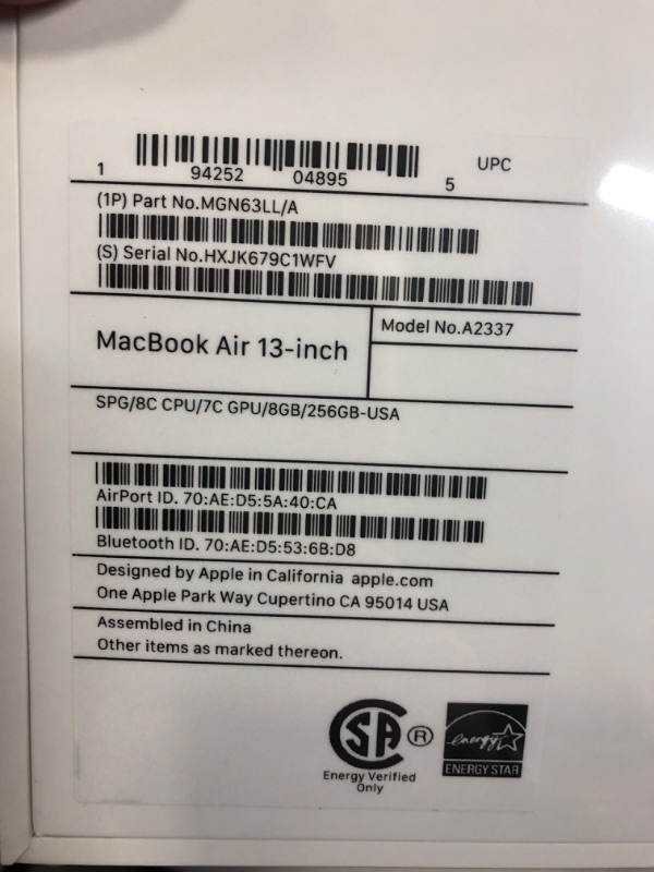 Photo 4 of Apple 2020 MacBook Air Laptop M1 Chip, 13" Retina Display, 8GB RAM, 256GB SSD Storage, Backlit Keyboard, FaceTime HD Camera, Touch ID. Works with iPhone/iPad; Space Gray 256GB Space Gray