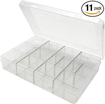 Photo 1 of 2 PACKS -- I Plastic Storage Box 14 Grids with Removable Dividers Clear Small Parts Organizer Box Adjustable Compartments Container for Bead Jewelry Screw Sewing
