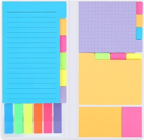 Photo 1 of 2 PACKS -- EOOUT Sticky Note Set, 410pcs, 6 Colors Divider Self-Stick Notes Pads Bundle Tabs Ruled Dotted PET Sticky Notes Book for School and Office, Bible Supplies


