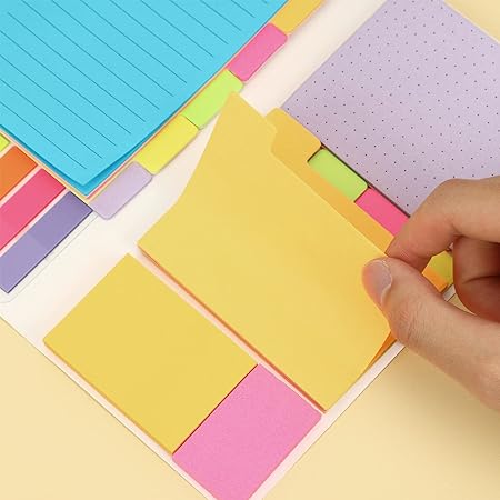 Photo 1 of 2 PACKS -- EOOUT Sticky Note Set, 410pcs, 6 Colors Divider Self-Stick Notes Pads Bundle Tabs Ruled Dotted PET Sticky Notes Book for School and Office, Bible Supplies
