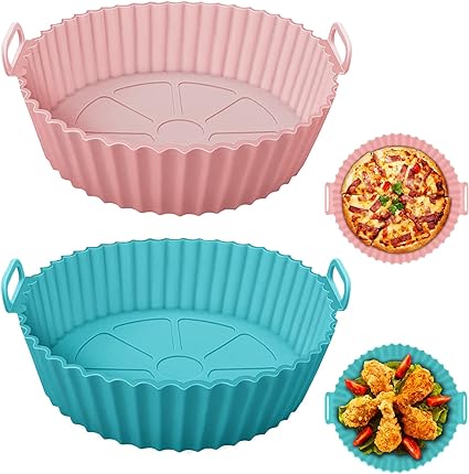 Photo 1 of 2 Pack Silicone Air Fryer Liners, 8 Inch Reusable Air Fryer Silicone Pot Round Air Fryer Silicone Basket for 3.5 to 7 QT for Baking Oven Microwave Accessories (Pink+Blue)
