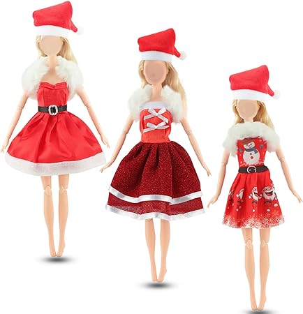 Photo 1 of 2 PACKS -- Avando Doll Clothes and Accessories for 11.5 inch Dolls Christmas Clothing Set Fashion Dresses Hats, Fluffy Scarf, 3 PCS Winter Mini Dress for Girl Doll Playset Dolls Outfits Costume