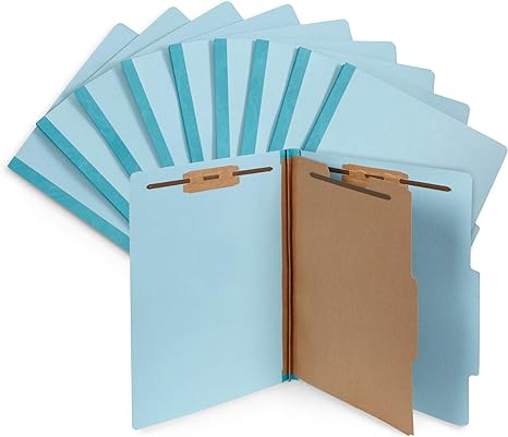 Photo 1 of 10 Blue Classification Folders - 1 Divider - 2 Inch Tyvek Expansions - Durable 2 Prongs Designed to Organize Standard Medical Files, Law Client Files, Office Reports - Letter Size, Blue, 10 Pack
