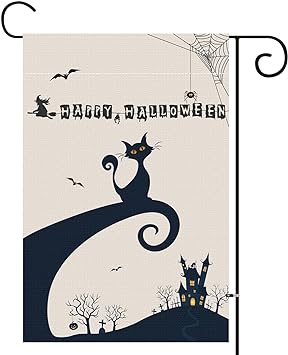 Photo 1 of 3 FLAGS -- Halloween Garden Flag, Happy Halloween Decorations Double Sided Vertical 12×18 Inch for Halloween Decorations Outdoor, Black Cat Halloween Yard Flag Decorations Supplies (Halloween)
