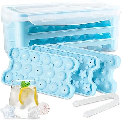 Photo 1 of 51-pcs Ice Tray - Ice Cube Trays for Freezer Set Of 3 Shapes with Lock Box - Ice Trays for Freezer, Silicone Ice Cube Tray, Silicone Ice Cube Molds, Round Ice Cube Mold, Ice Cube Molds For Cocktails
